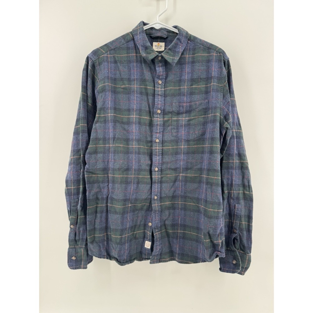 Marine Layer Flannel Shirt Men Small Blue Plaid Soft Chest Pocket Soft Casual